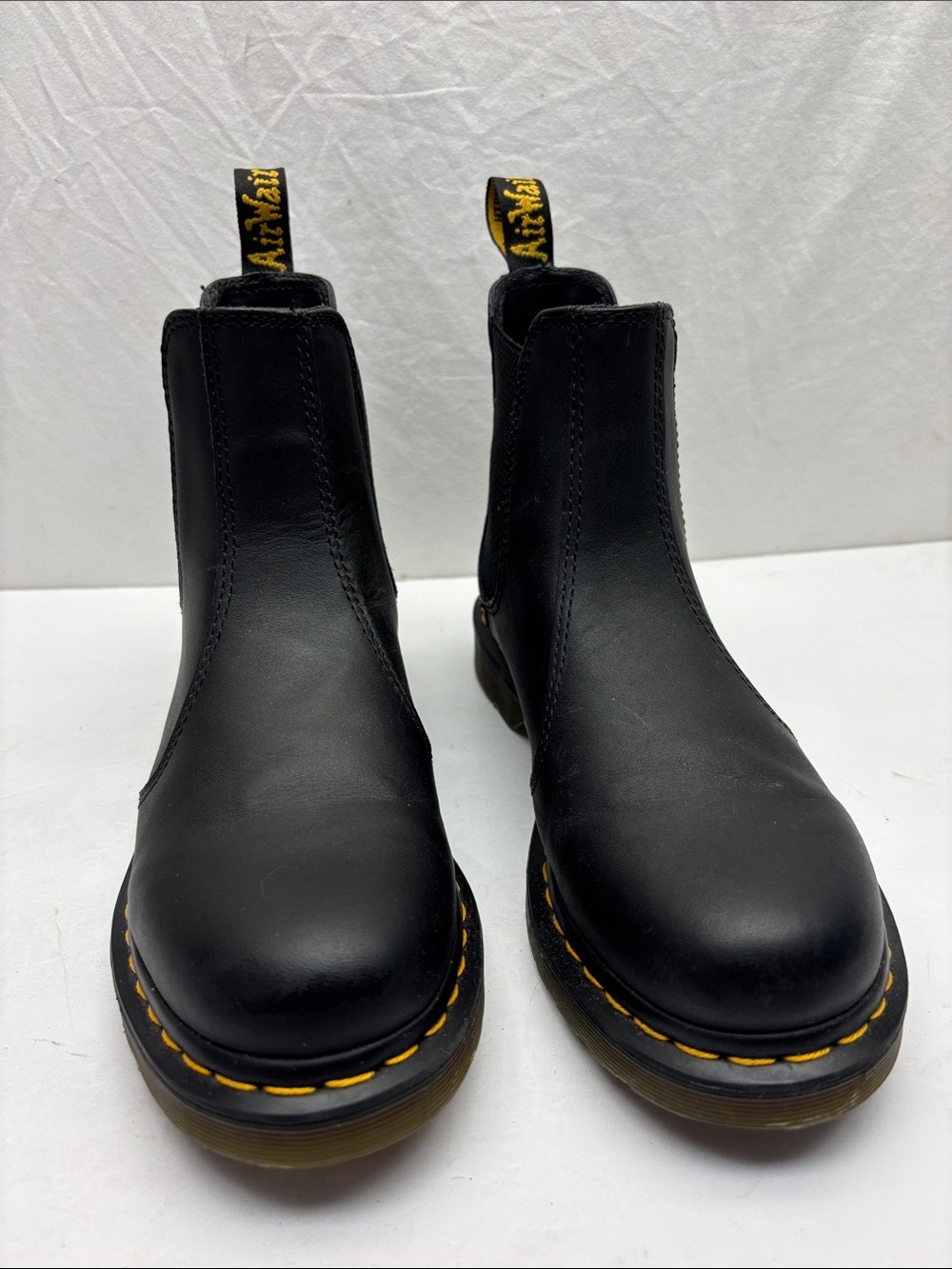 Dr. Martens Black Leather Chelsea Boots with Yellow Accents, SZ 9 - Picture 1 of 7